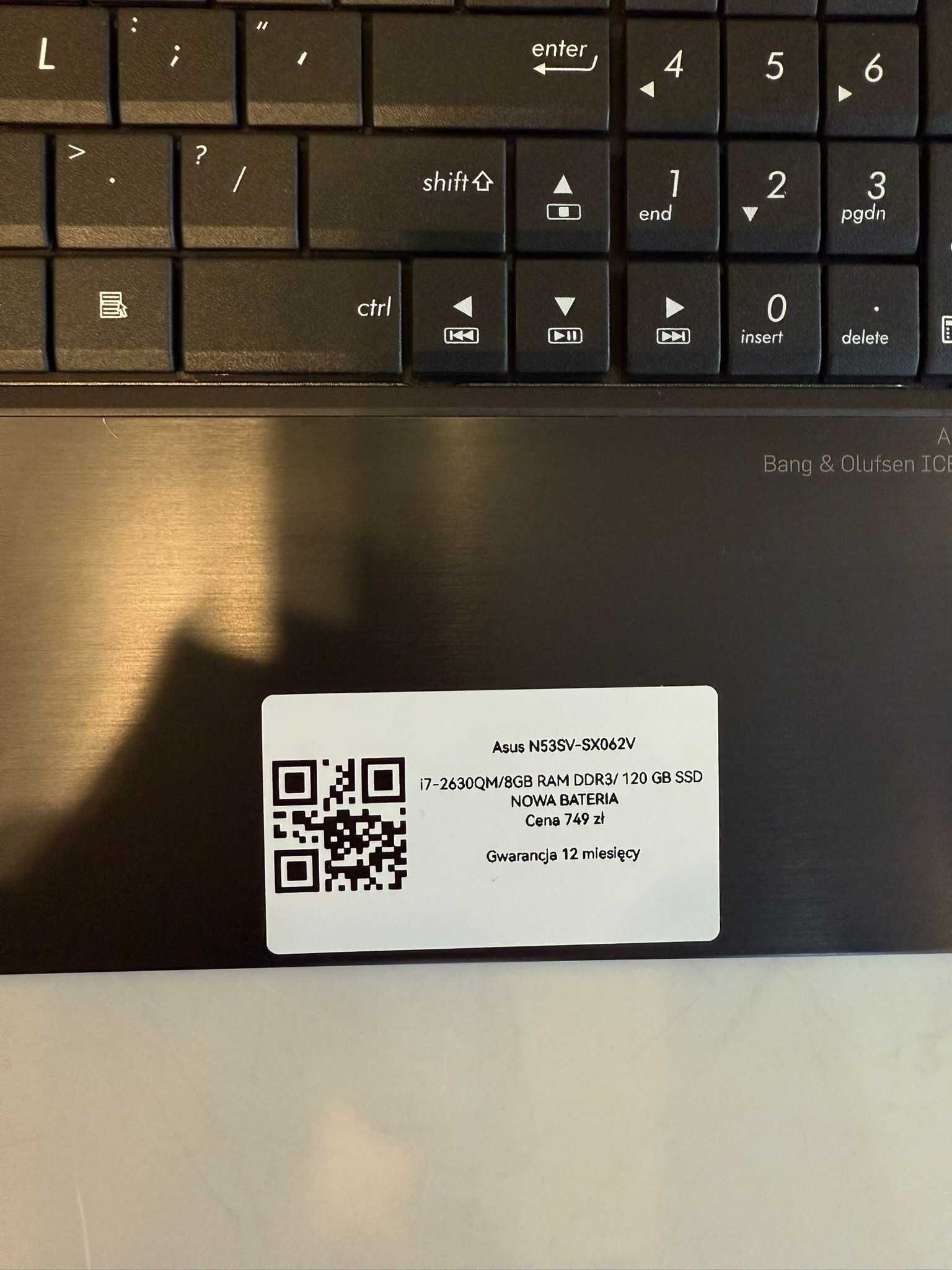 Laptop Asus N53SV i7/8GB DDR3/120GB SSD/NOWA BAT/GWAR!