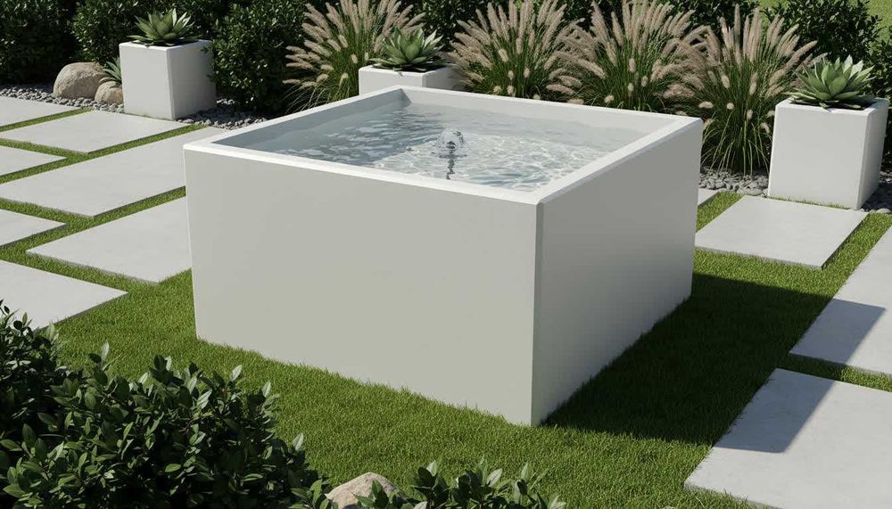 Nowoczesna kwadratowa fontanna ogrodowa z betonu, fontanna betonowa 1m