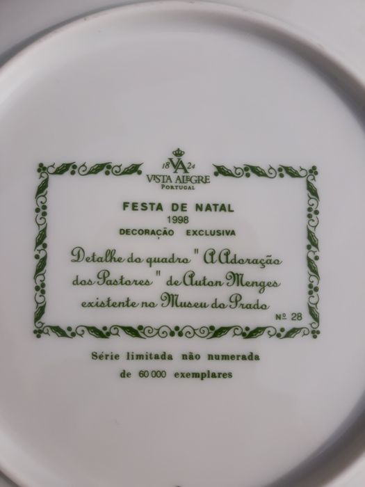 Prato Festa de Natal Vista Alegre edição limitada 1998