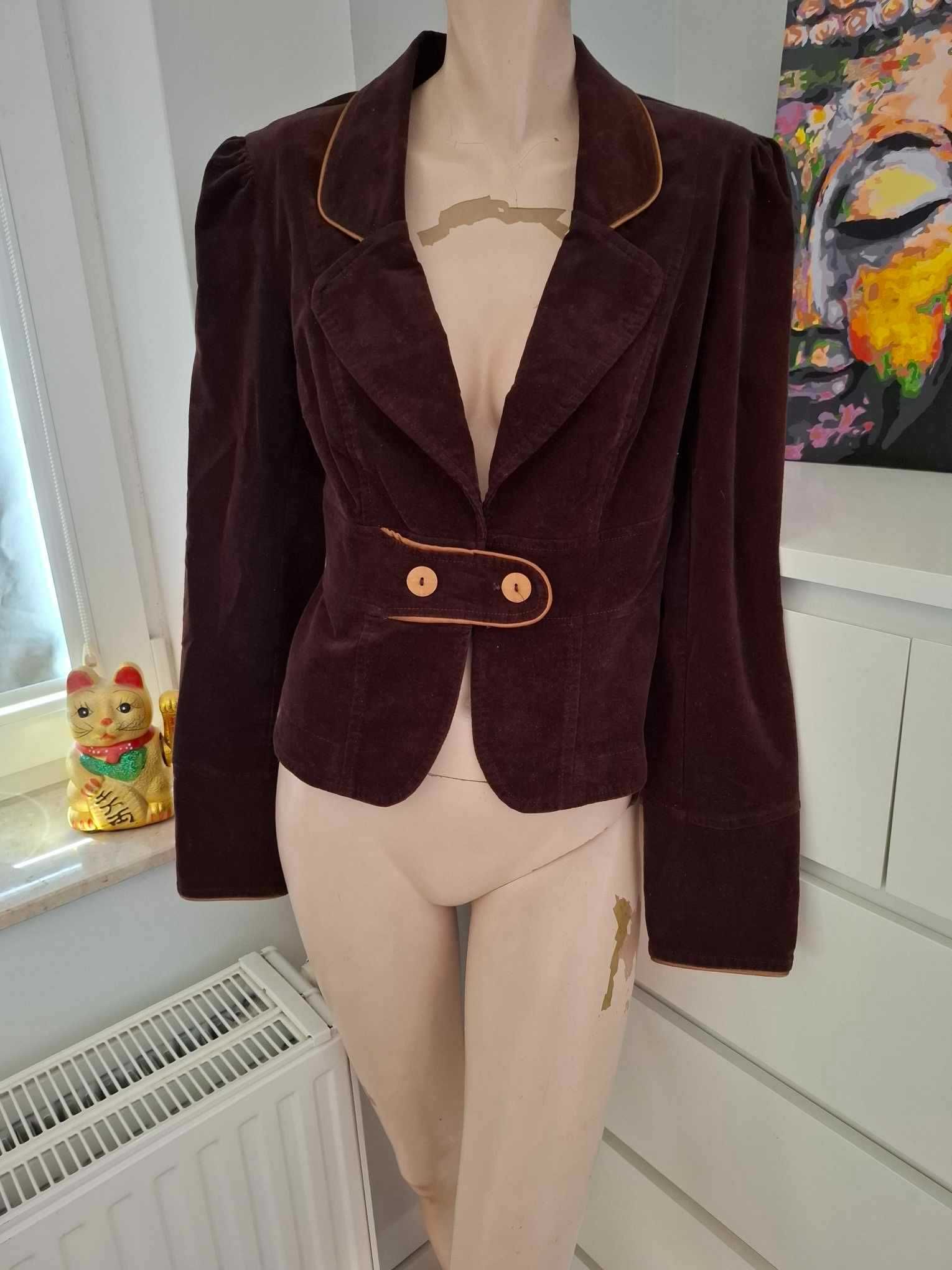 40 brązowa marynarka żakiet garsonka garnitur blezer elegancka vintage