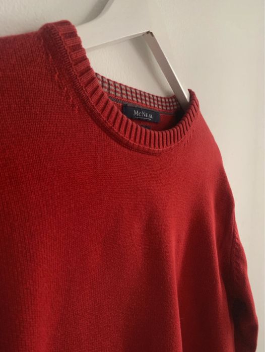 Czerwony bawełniany sweter crewneck M