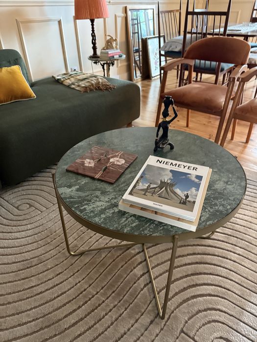 Mesa de Centro Marmore Verde e Latao