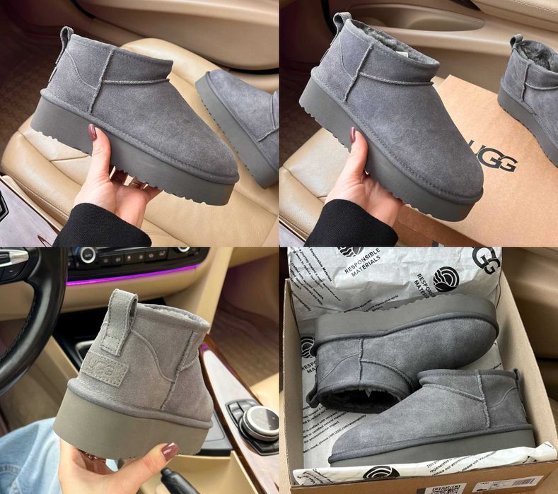 Женские сапоги UGG Classic Ultra Mini Platform Grey 36-41 Натур Замша!