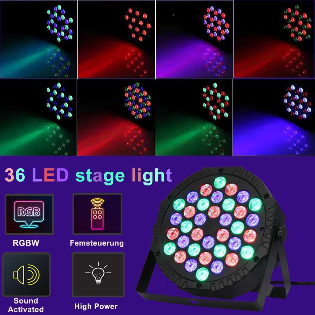2 x Oświetlenie światła sceniczne kolorofon 36LED RGBW DMX pilot