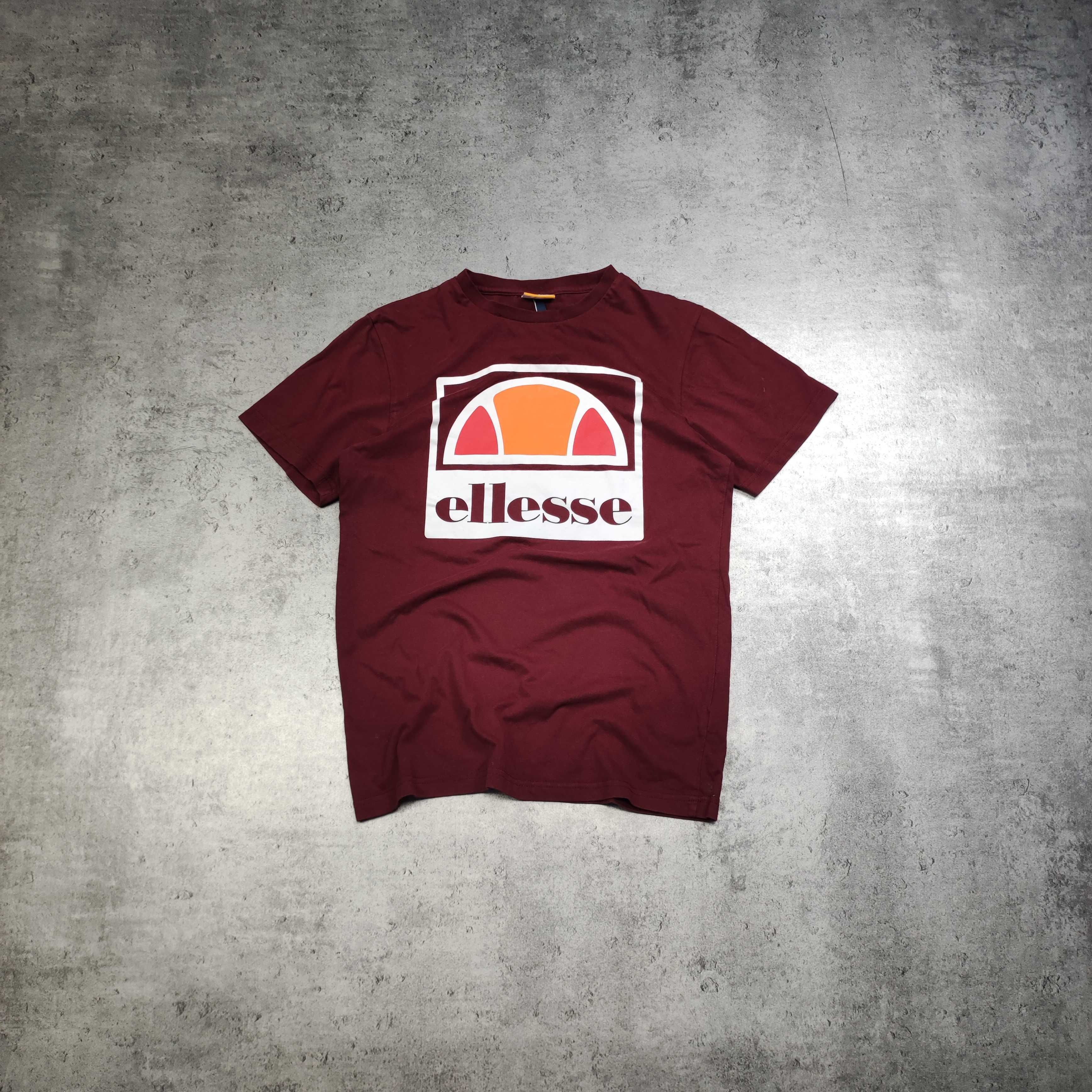 MĘSKA Koszulka Sportowa Bawełna PREMIUM Duże Logo Bordowa Ellesse