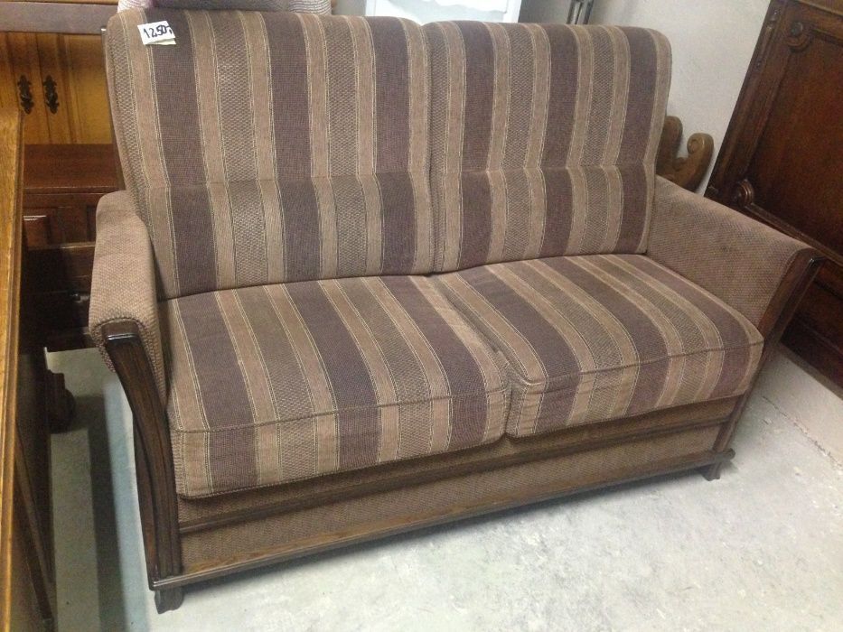Piękna sofa 160cm dębowa masywna nieduża welur dąb tapicerka FV DOWÓZ