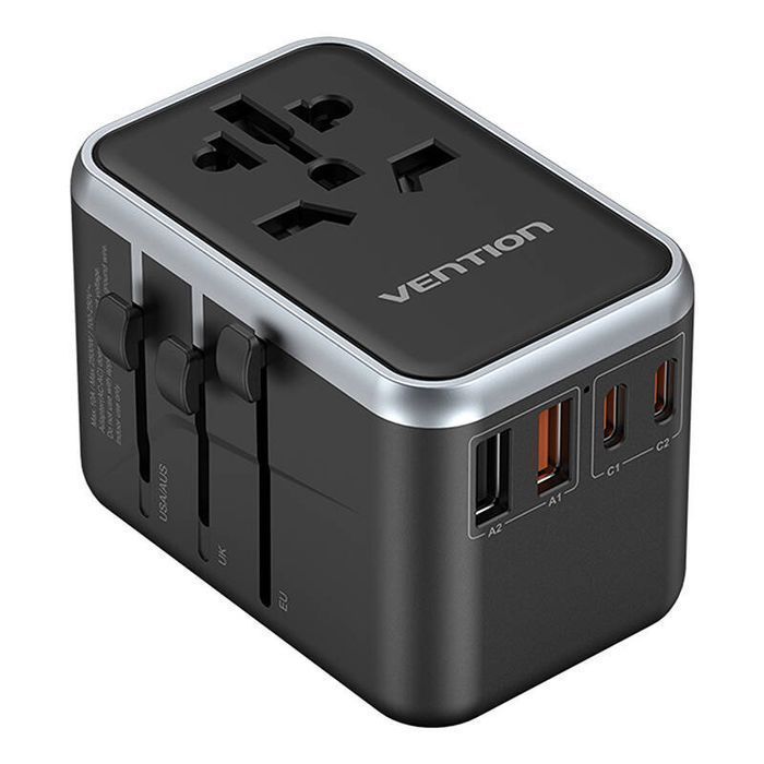 Adapter Vention Podróżny Fjfb0 (Czarny) 2Xusb-C 2Xusb-A Uniwersalny