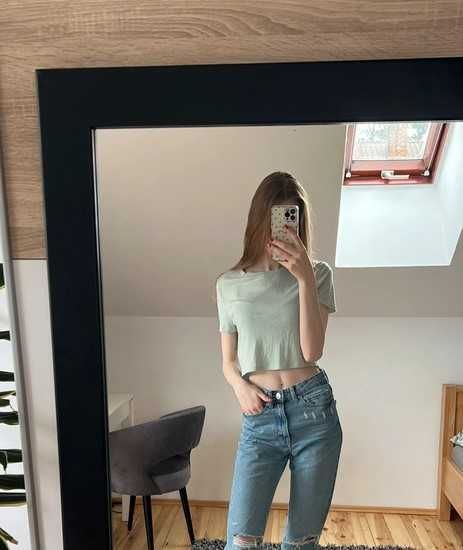 Miętowy crop top New Look