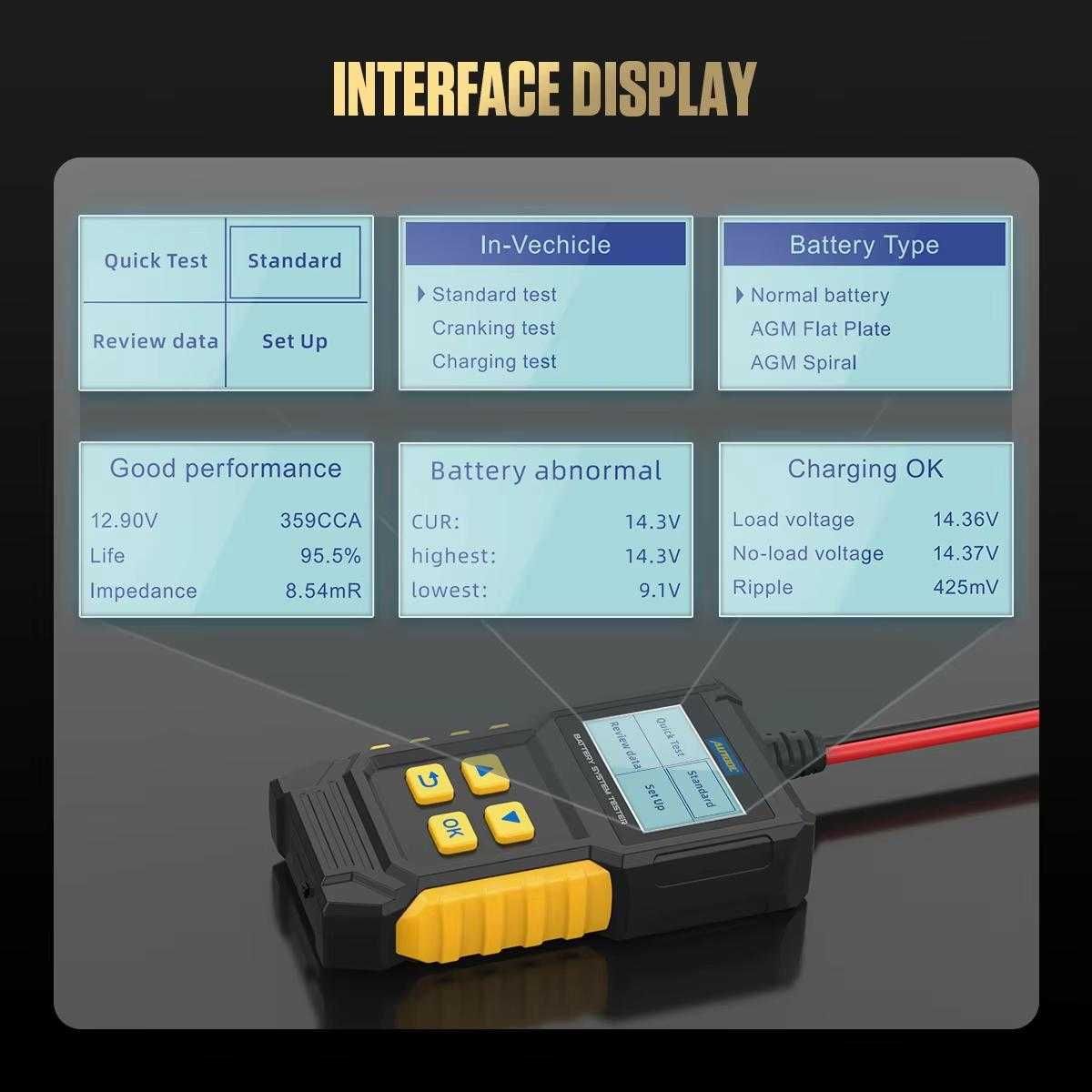 Тестер АКБ - AUTOOL BT360 - 12 В / 12V - 30-100Ah / 20-2000 CCA, EN...