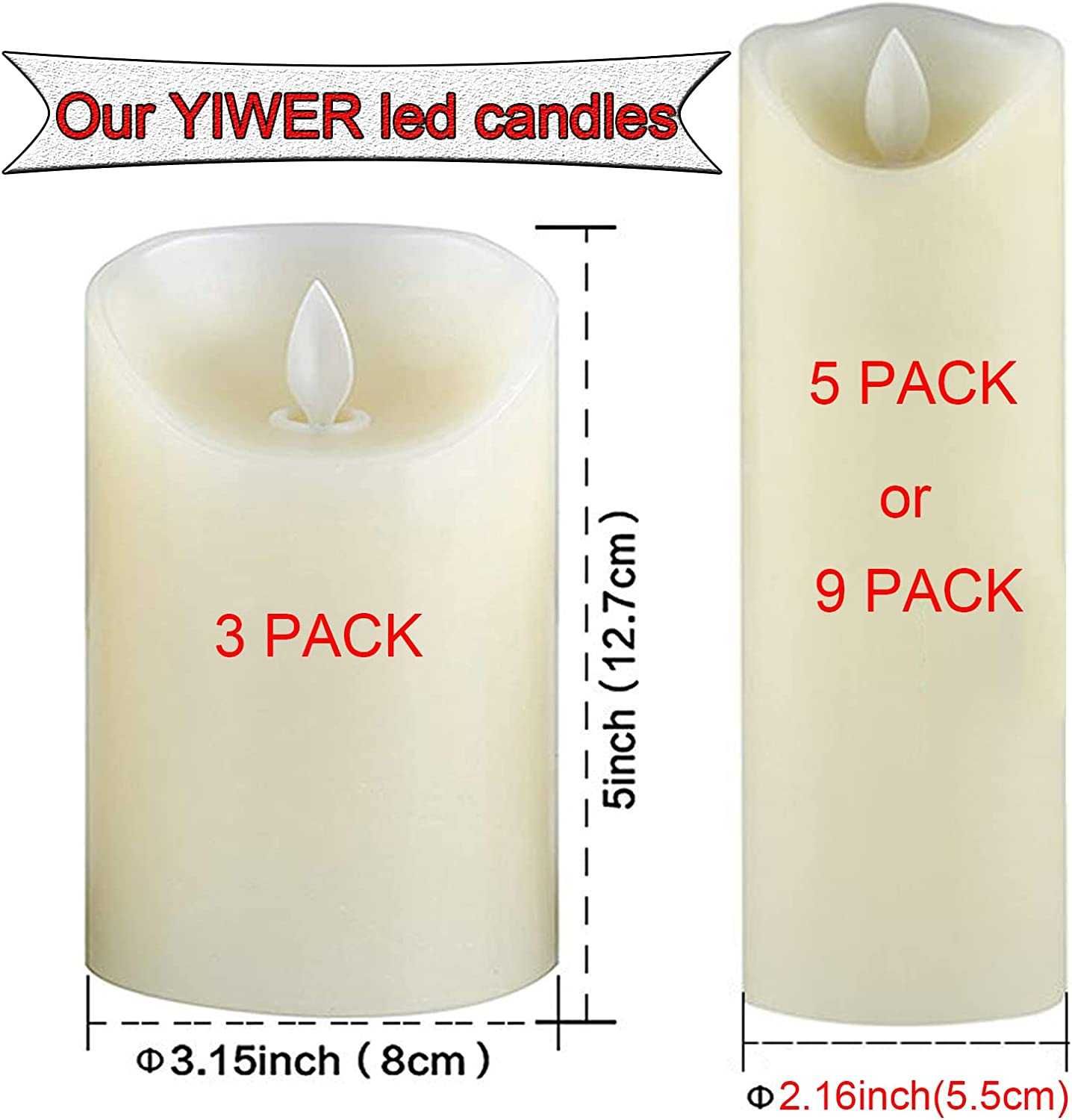 Velas LED sem chama fagor 8 cm x H 10 cm/12 cm/15 cm conjunto de 3 pil