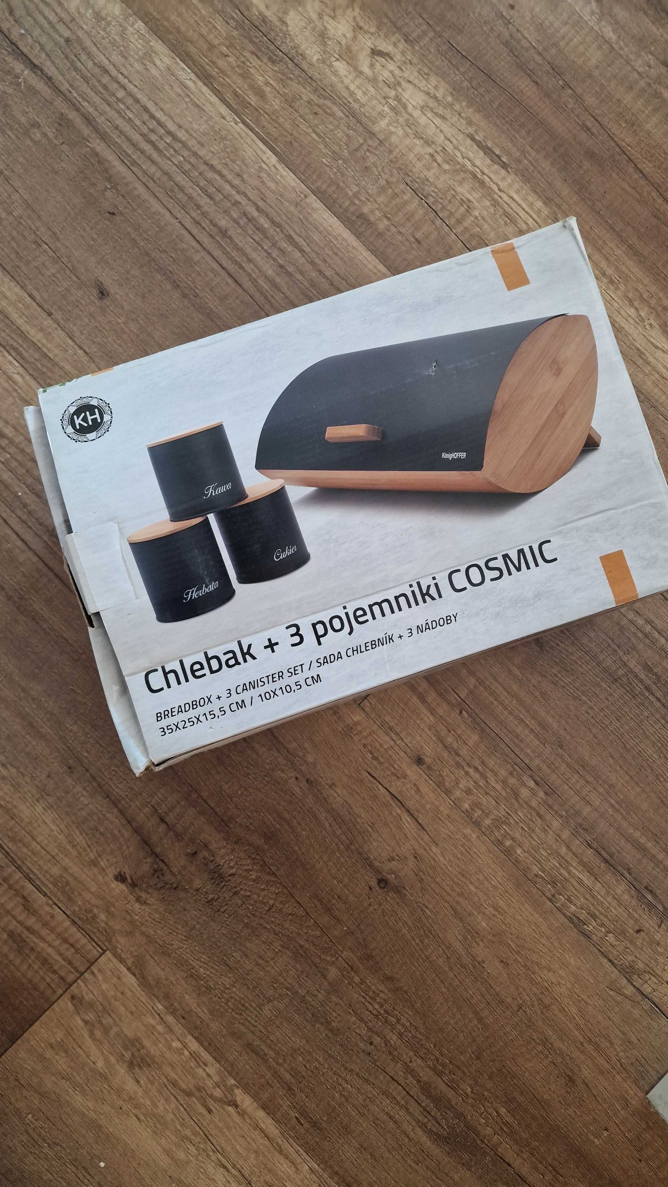 Chlebak bambusowy i 3 pojemniki stalowe Konighoffer