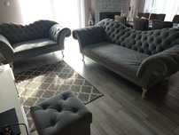 Sofa kanapa szara welur pikowana chesterfield