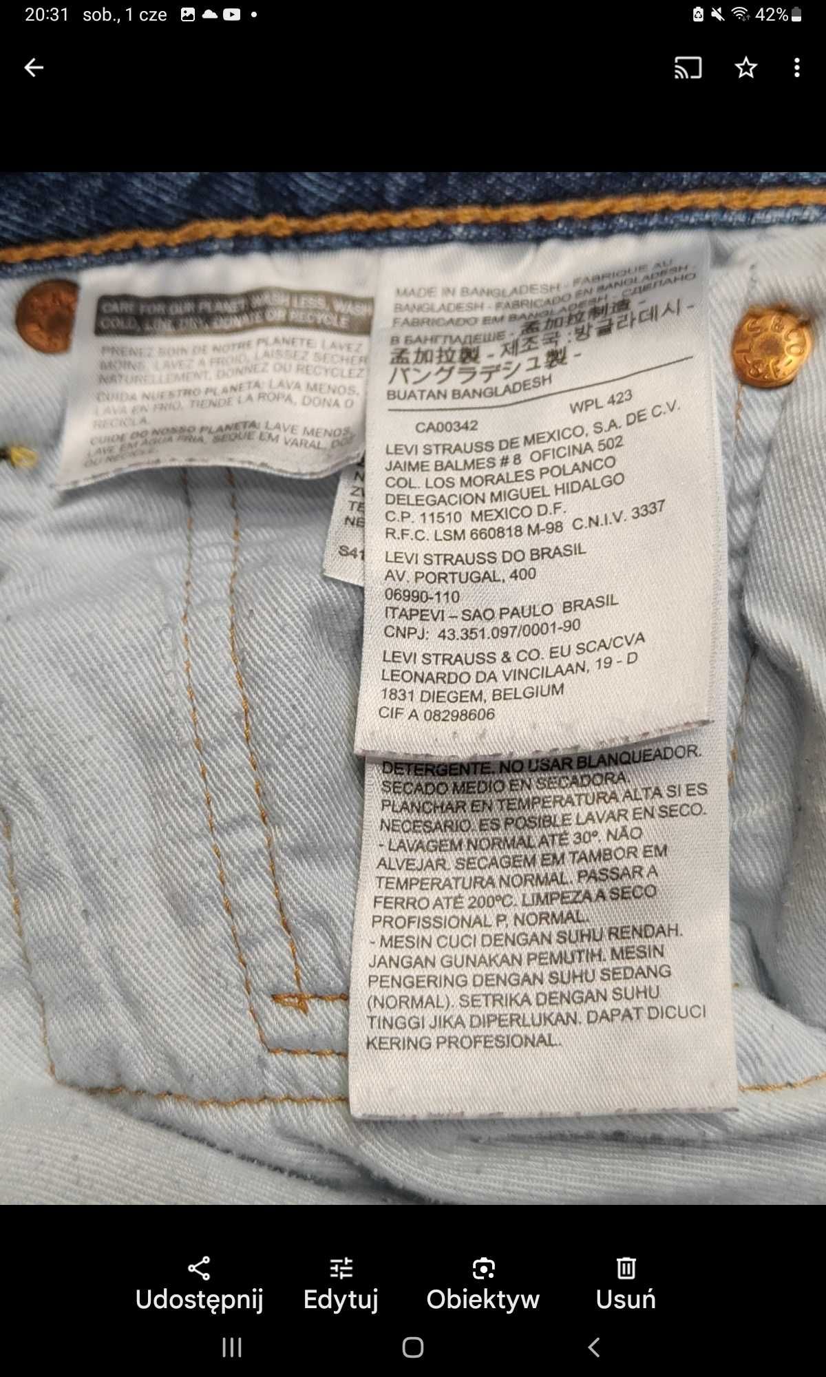 Wr) Levi's 501 oryginalne spodnie jeansowe Roz.30/30