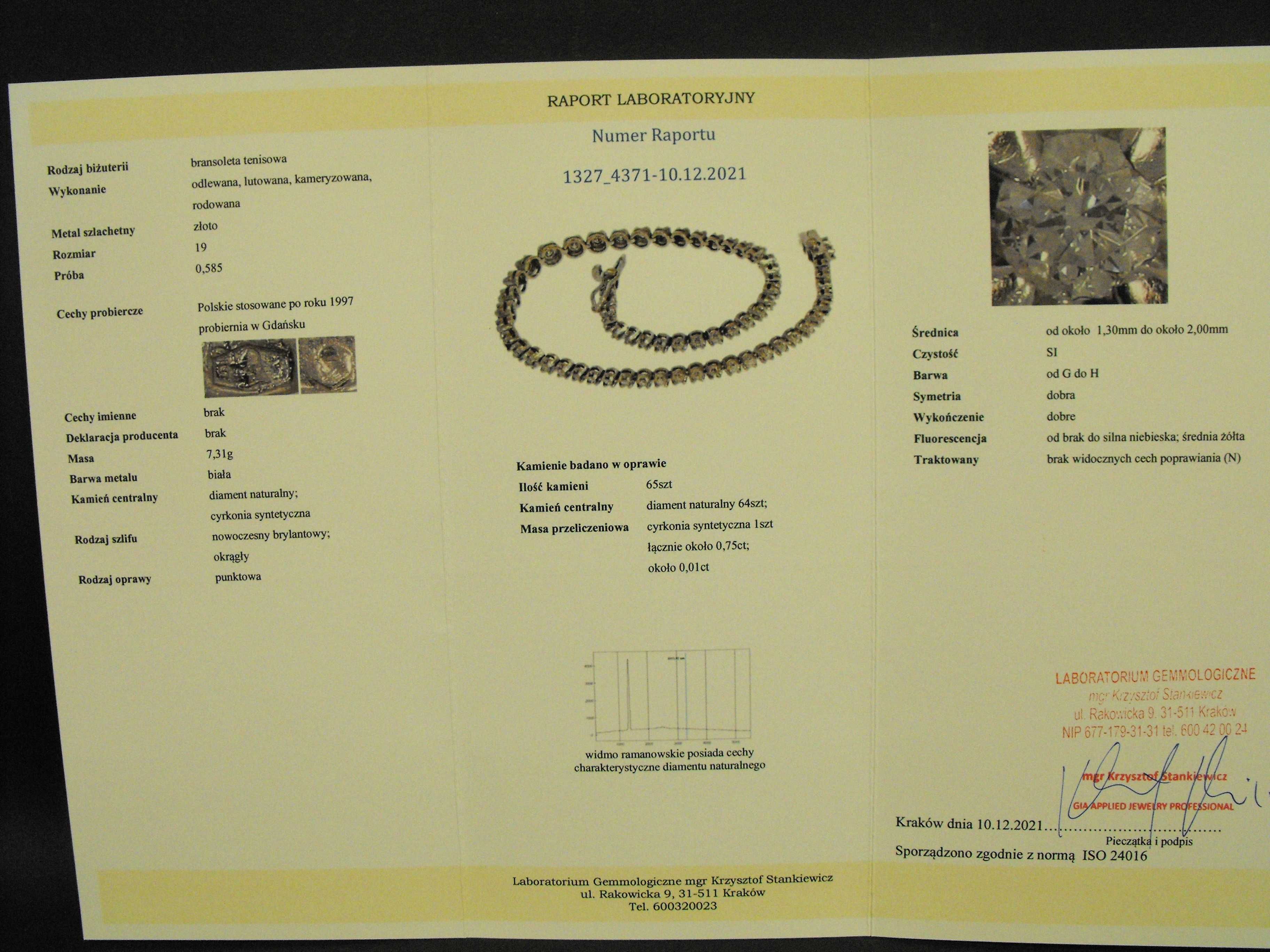 Bransoleta tenisowa diament naturalny