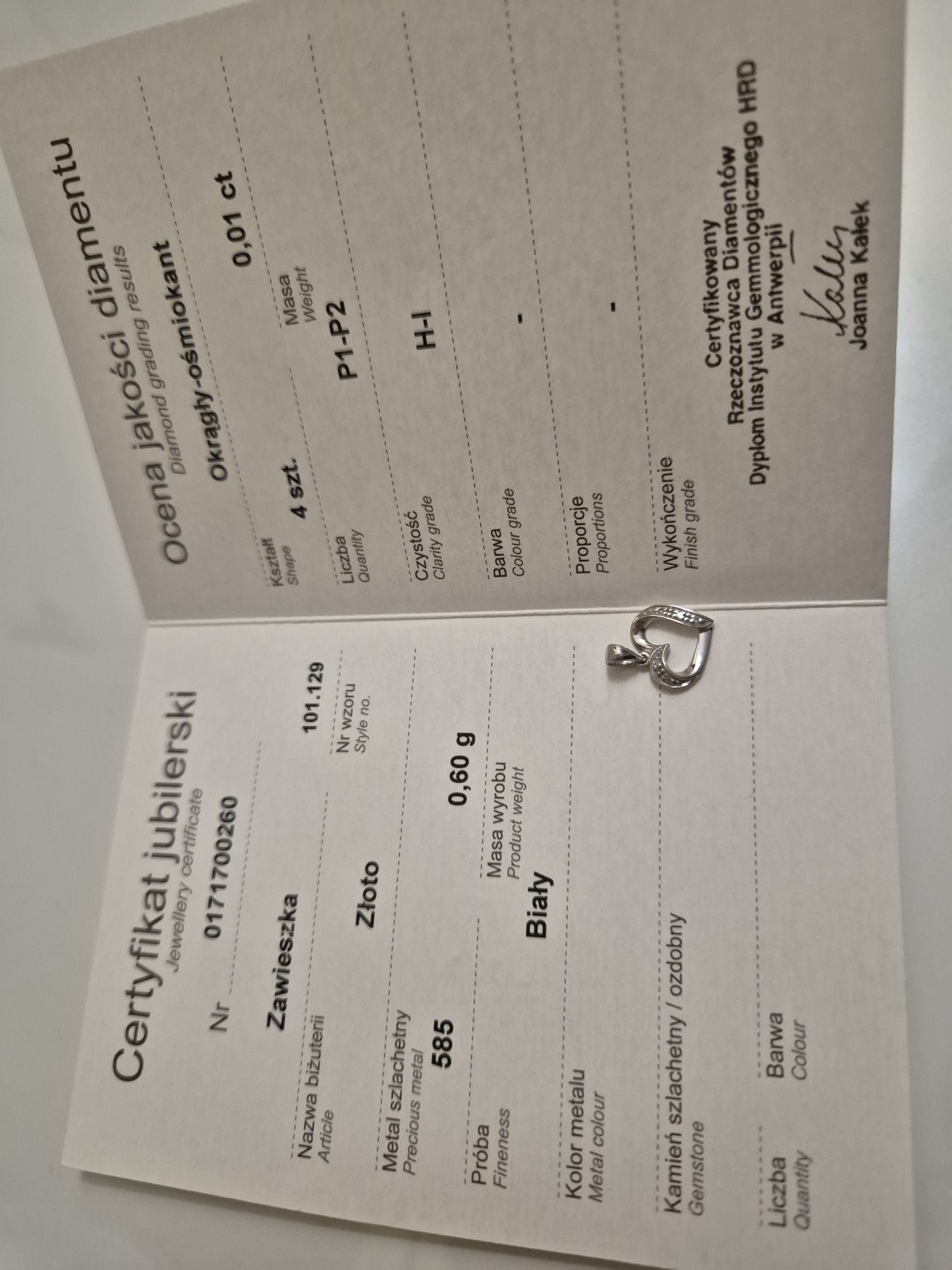 Zawieszka białe złoto, diamenty