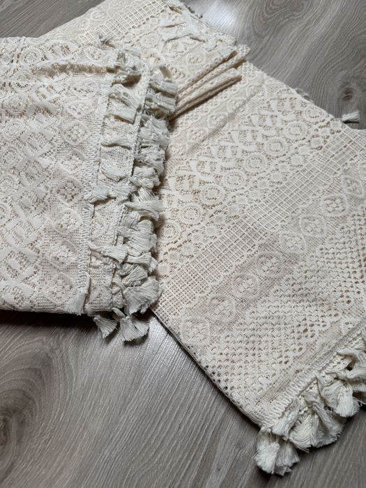 Nowe koronkowe boho firanki zasłony z frędzlami 150x240 zestaw 2 szt