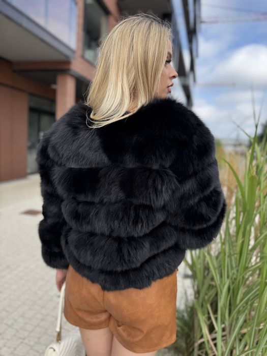 Futro krótkie naturalne z lisa czarnego s/m kamizelka 2 w 1 nowe gęste