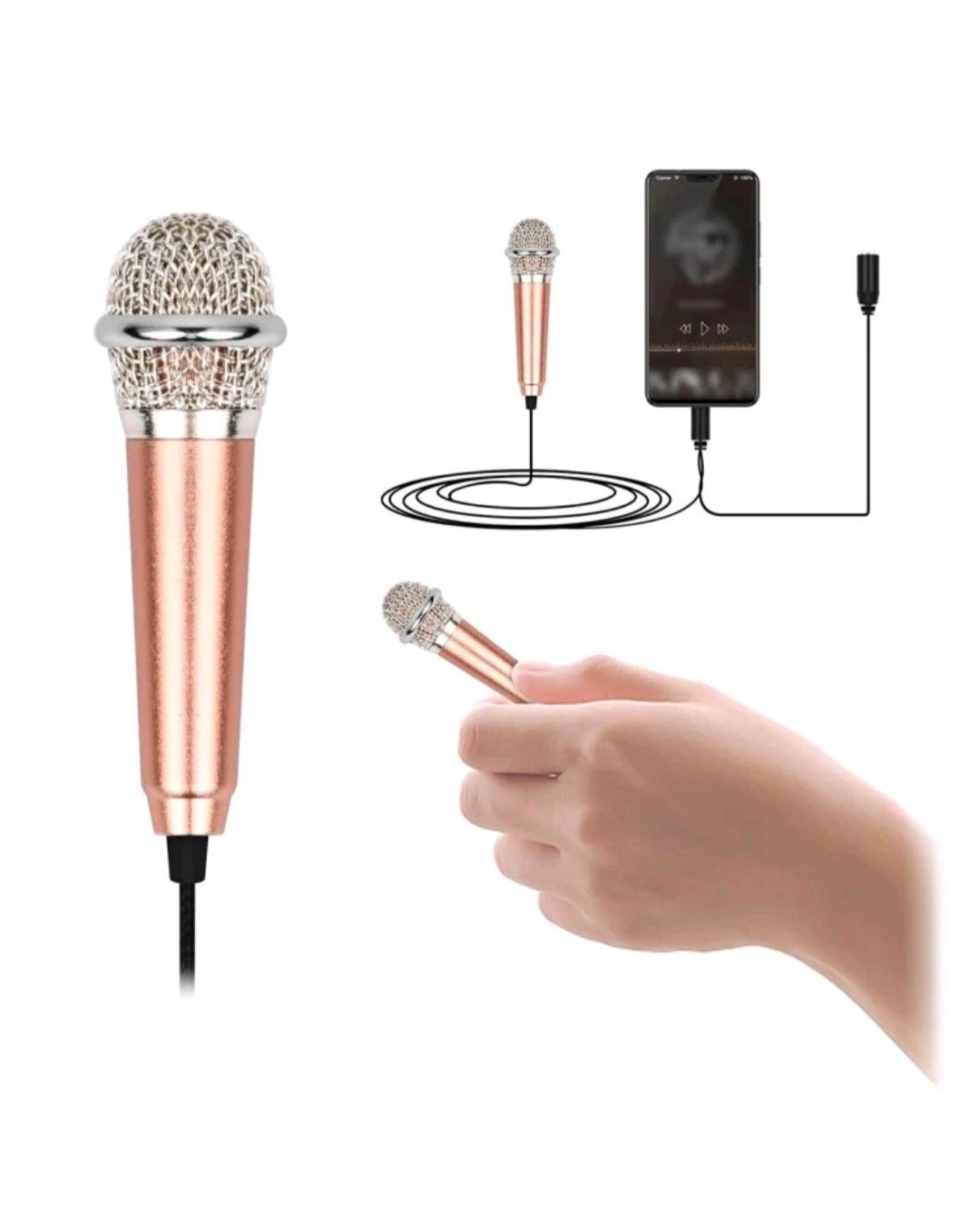 Mini mikrofon karaoke czarny złoty