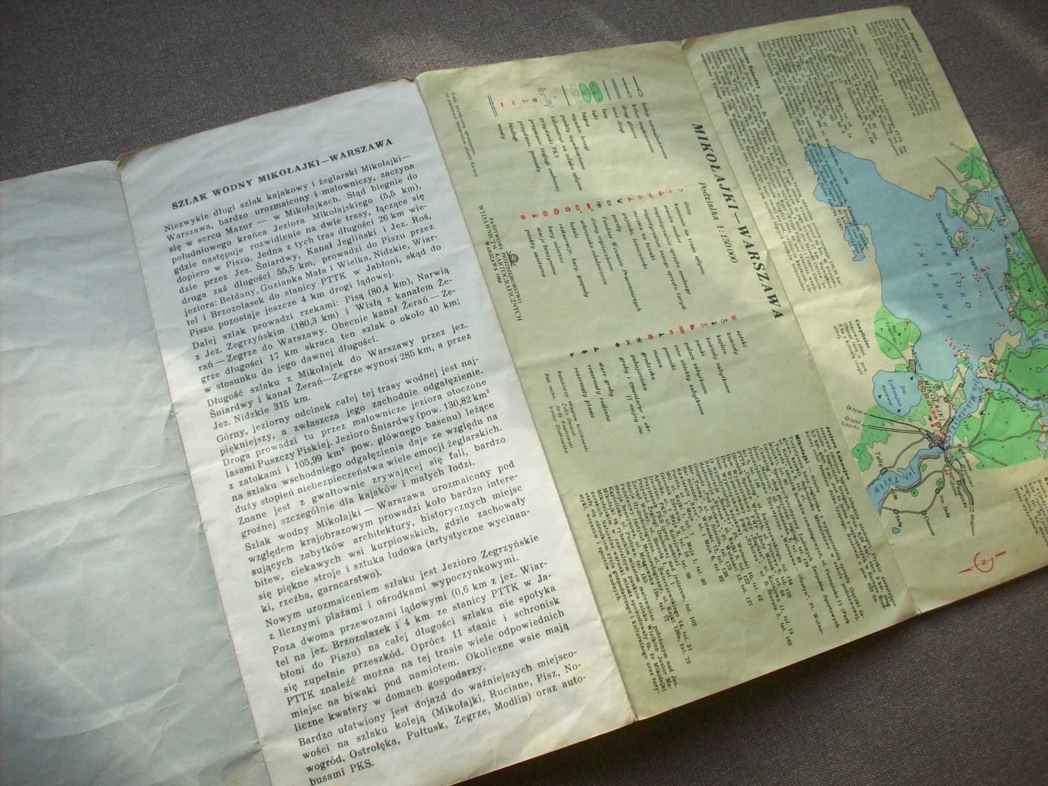 Szlak wodny Mikołajki Warszawa, mapa turystyczna, 1968.