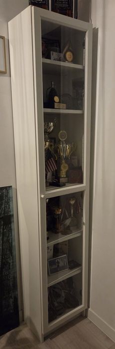 IKEA BILLY / OXBERG Regał witryna, biały/szkło, 40x30x202 cm