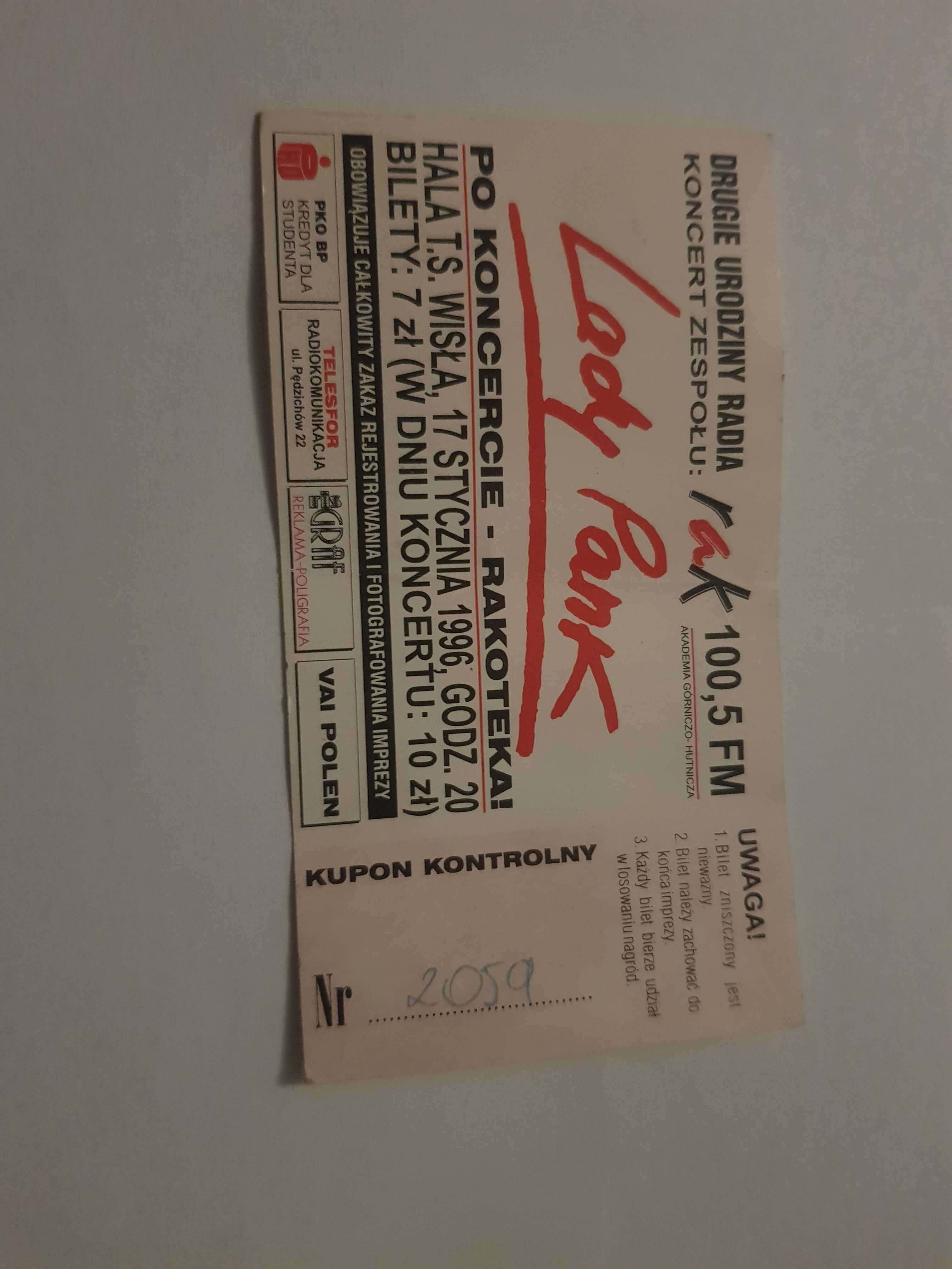 Bilet na koncert 1996 Lady Pank Kraków Loft Stary