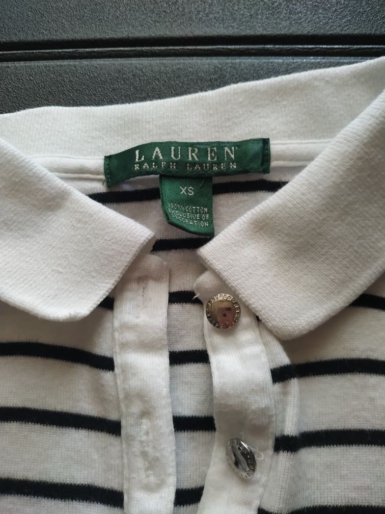 Damska koszulka,polo, Ralph Lauren, zielona metka, XS, biała w paski