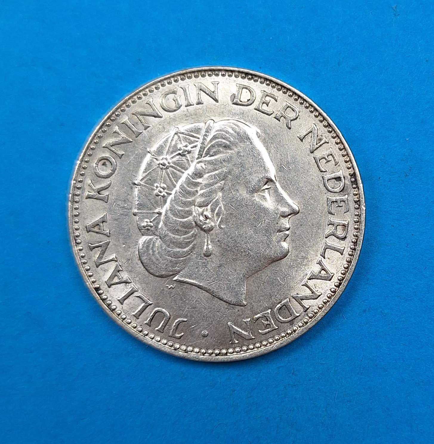 Holandia 2 1/2 guldena 1959, Królowa Juliana, bdb stan, srebro 0,720