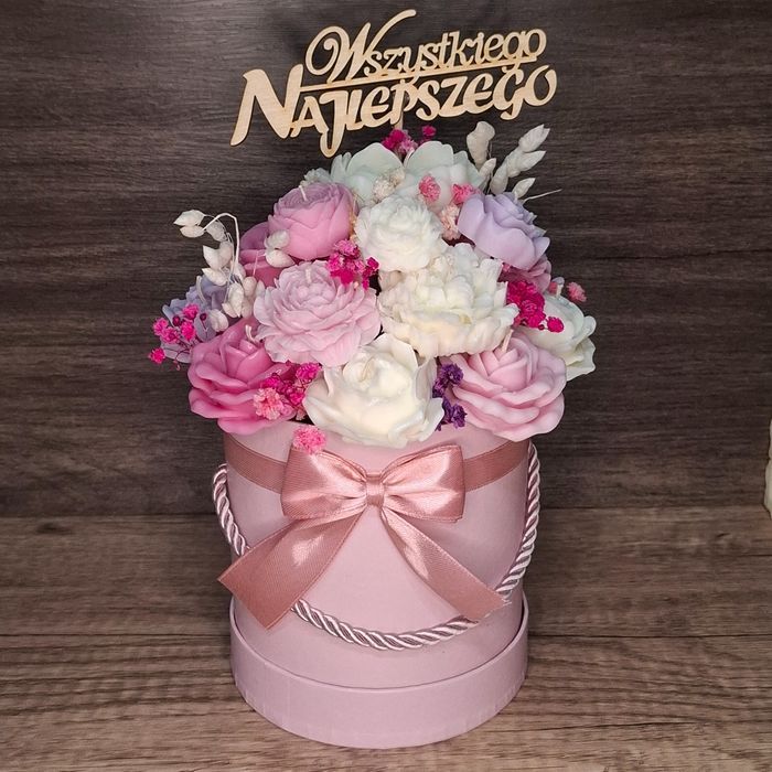 Flower Box Świece Sojowe Wieczny Bukiet Kwiaty Prezent Urodziny Dzień