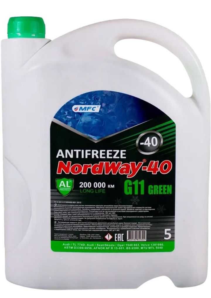 Антифріз зелений Антифриз Nordway -40 G11 -32°C 10 л Зеленый