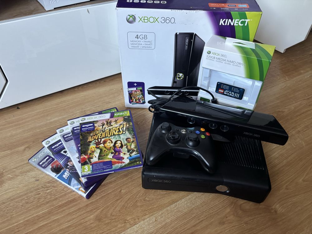 Xbox 360 + kinect + pad + 5 gier
