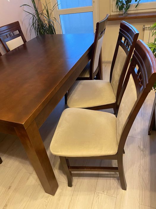 Piękny i solidny stół rozkładany + 6 krzeseł
