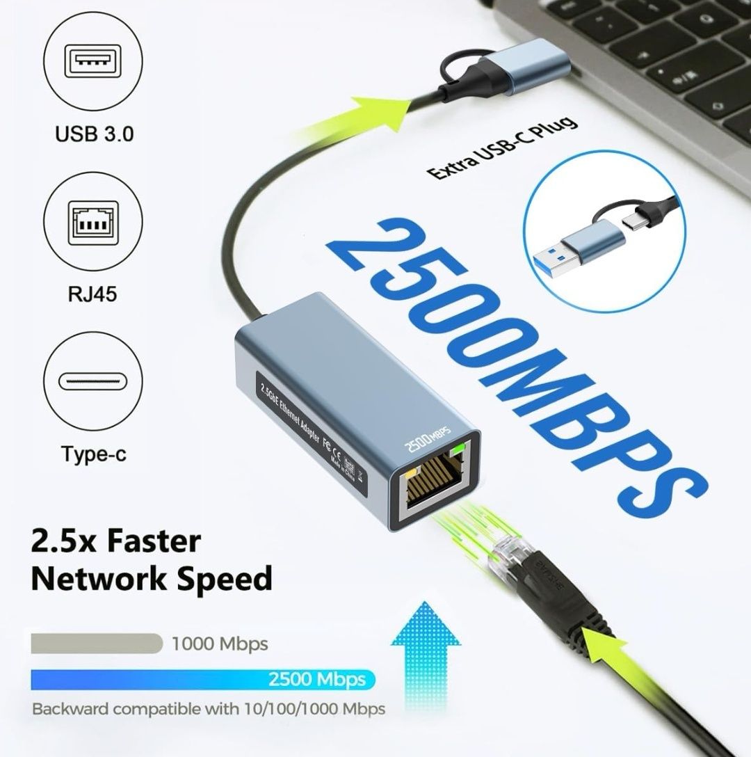 Adapter USB LAN Adapter Ethernet USB C 2,5 Gb/s Adapter sieciowy USB 3