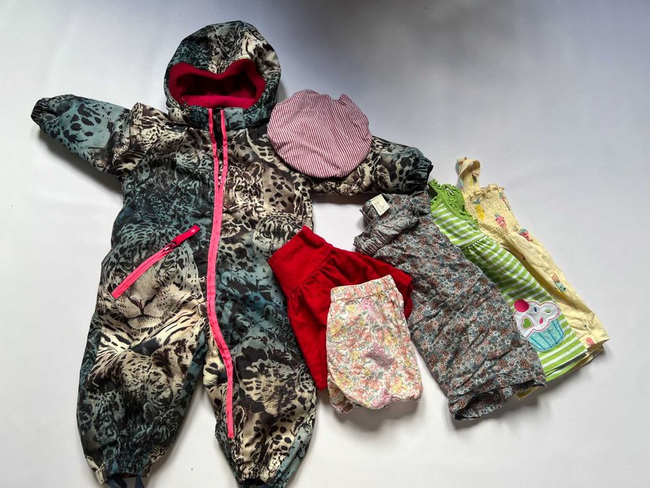 Paka ubrań zestaw ubranek dziewczęcych scandi kombinezon 74