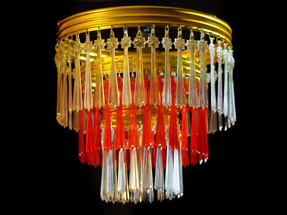 Piękny klosz biżuteryjny, biało-czerwone sopelki -Vintage Pamiątka PRL