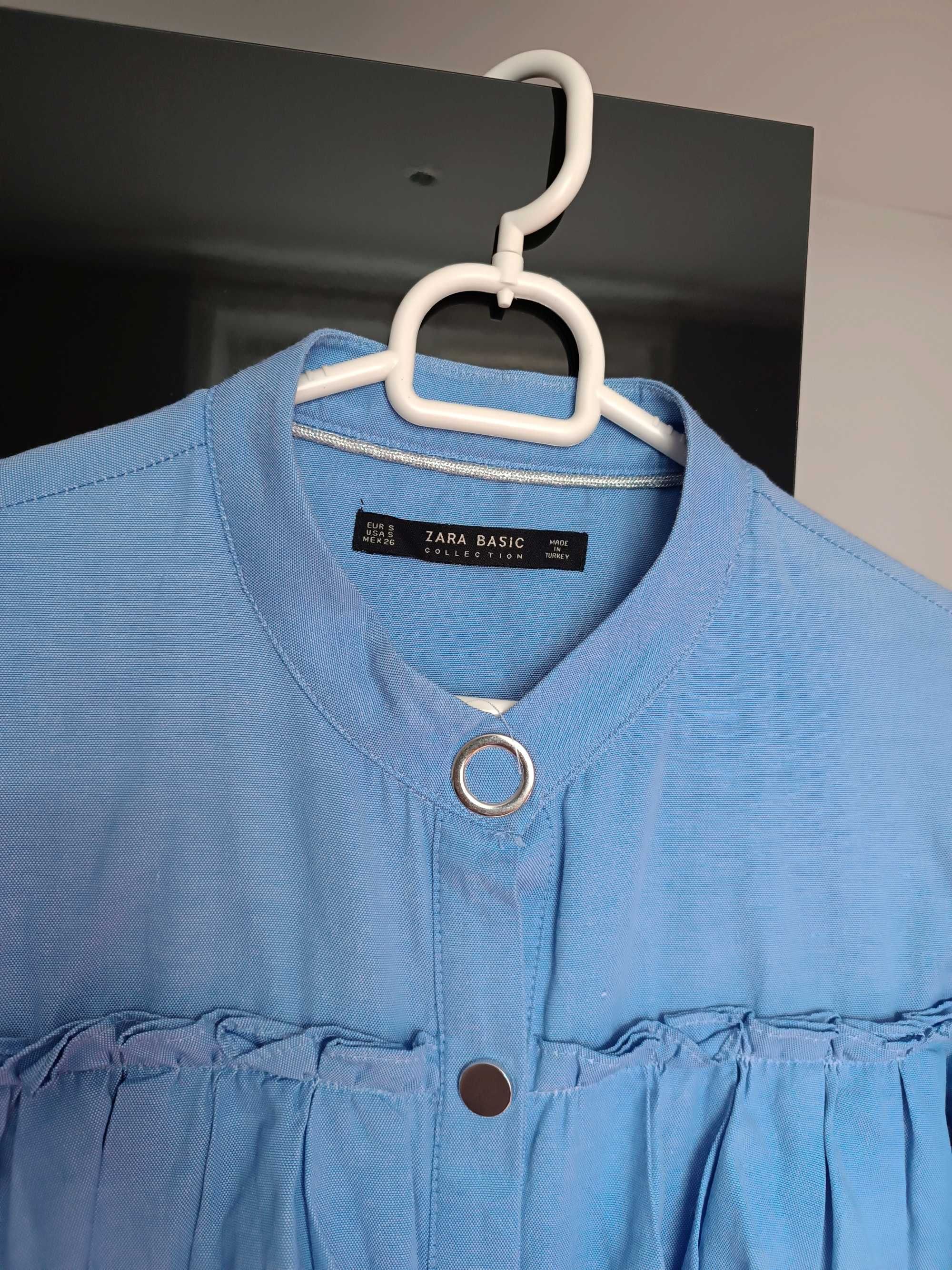 Niebieska koszula z falbaną Zara Basic zatrzaski baby doll