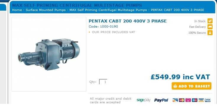 Solidna Pompa Pentax CABT 200/01 6,6m3/h 62m Hmax wysokość  230/3x400v