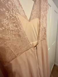 Suknia długa koronka pudrowy róż/łososiowy rozmiar 40 Bytom