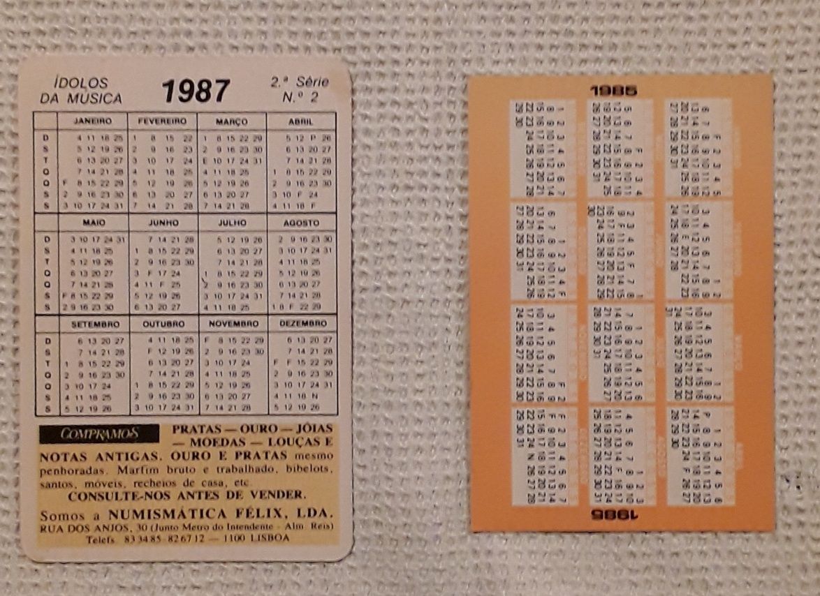 Calendários de bolso - Cantoras dos anos 80 (1985 e 1987)