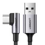 Kątowy kabel przewód USB - USB Typ C 1m 3A szary
