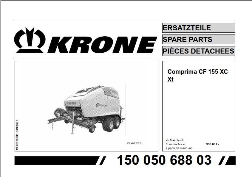 Katalog części Prasa Krone comprima CF 155 XC