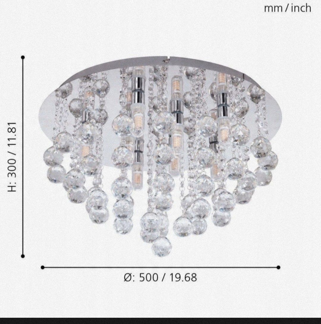 Lampa sufitowa LED kryształ 50cm IP44 plafon glamour do łazienki salon