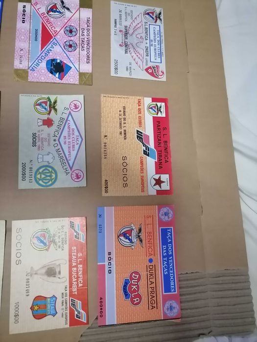 Bilhetes BENFICA Provas UEFA Anos 80's e 90's