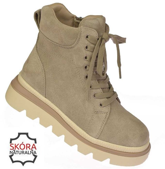 Śniegowce damskie skórzane ocieplane trapery camel B-3-1379 rozm. 40