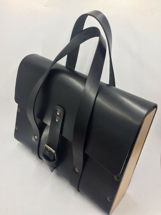 Сумка шкіряна чоловіча зі вставками деревини американського горіху