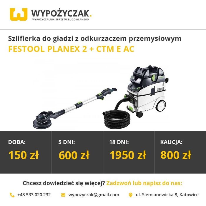 Żyrafa/szlifierka do gładzi/gipsu + odkurzacz Festool/Mirka - WYNAJEM