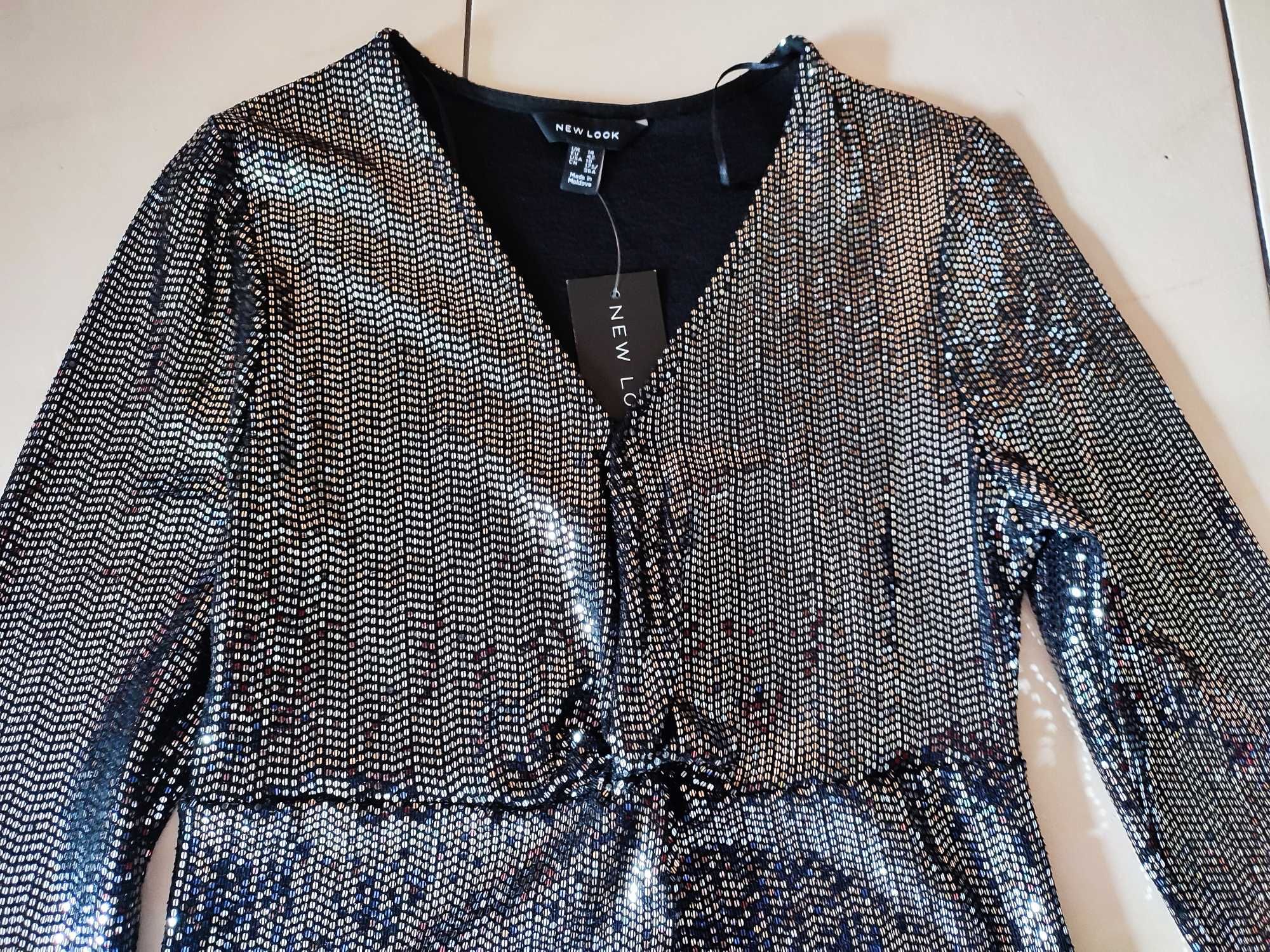 NEW LOOK r.42 Nowa cekiny, sukienka mini srebro
