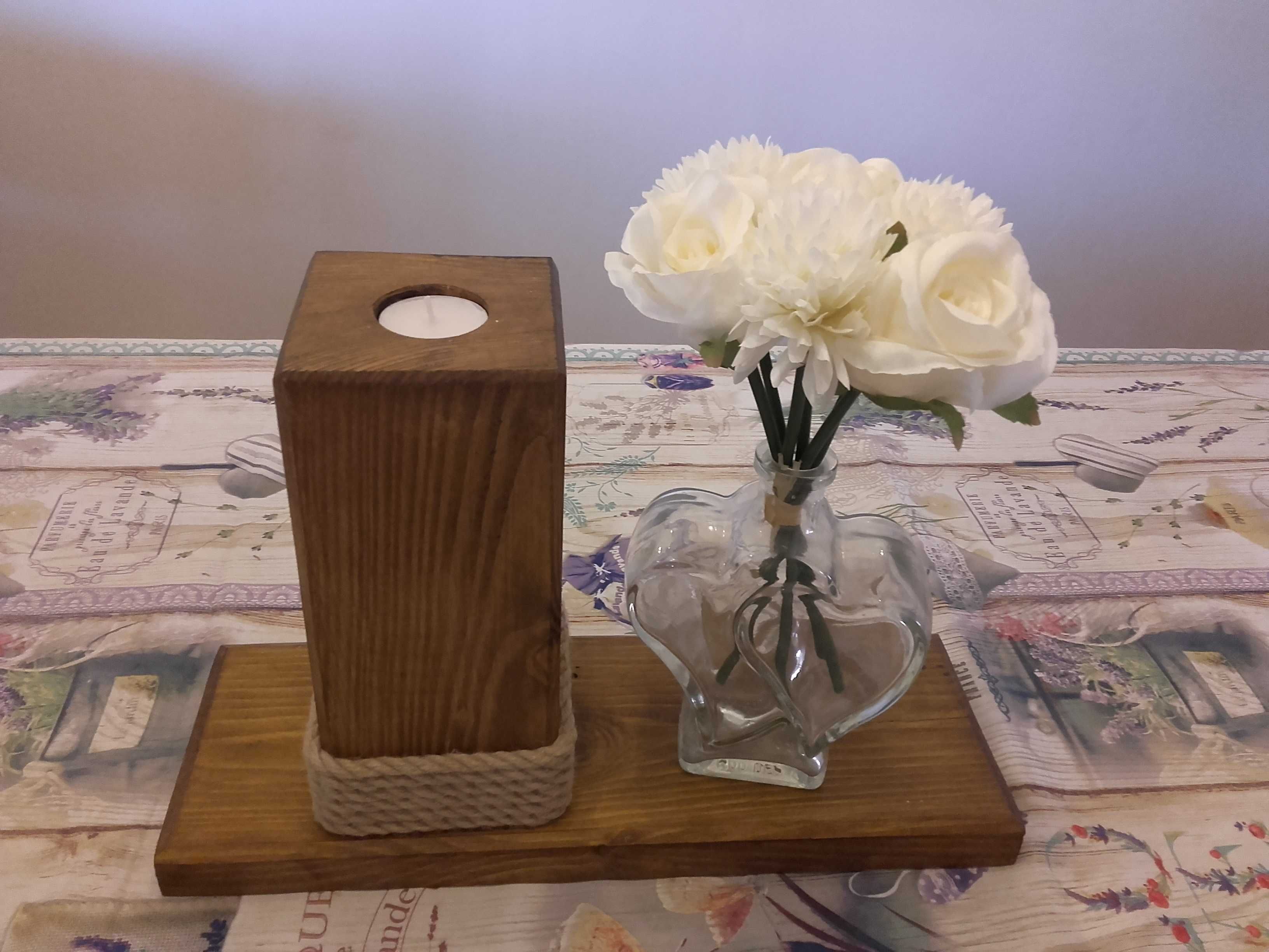 Świecznik drewniany z drewna tealight 3 elementy ozdoba prezent