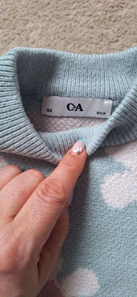 Sweter sweterek dla dziewczynki w kwiatki C&A rozm. 128