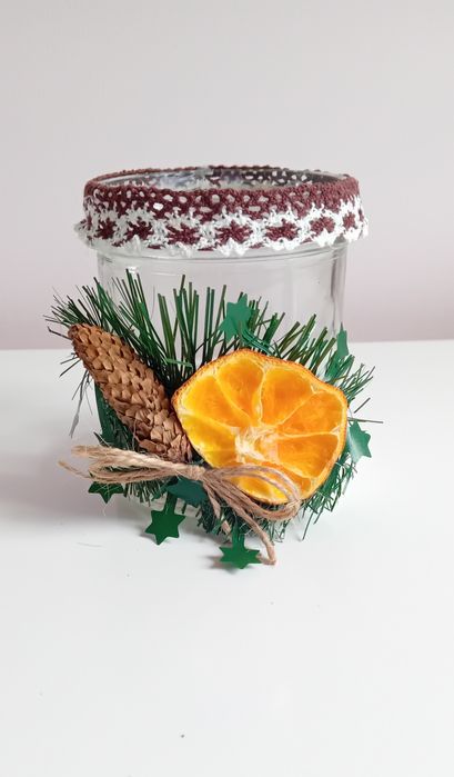 Świecznik szklany dekoracja świąteczna diy Boże Narodzenie