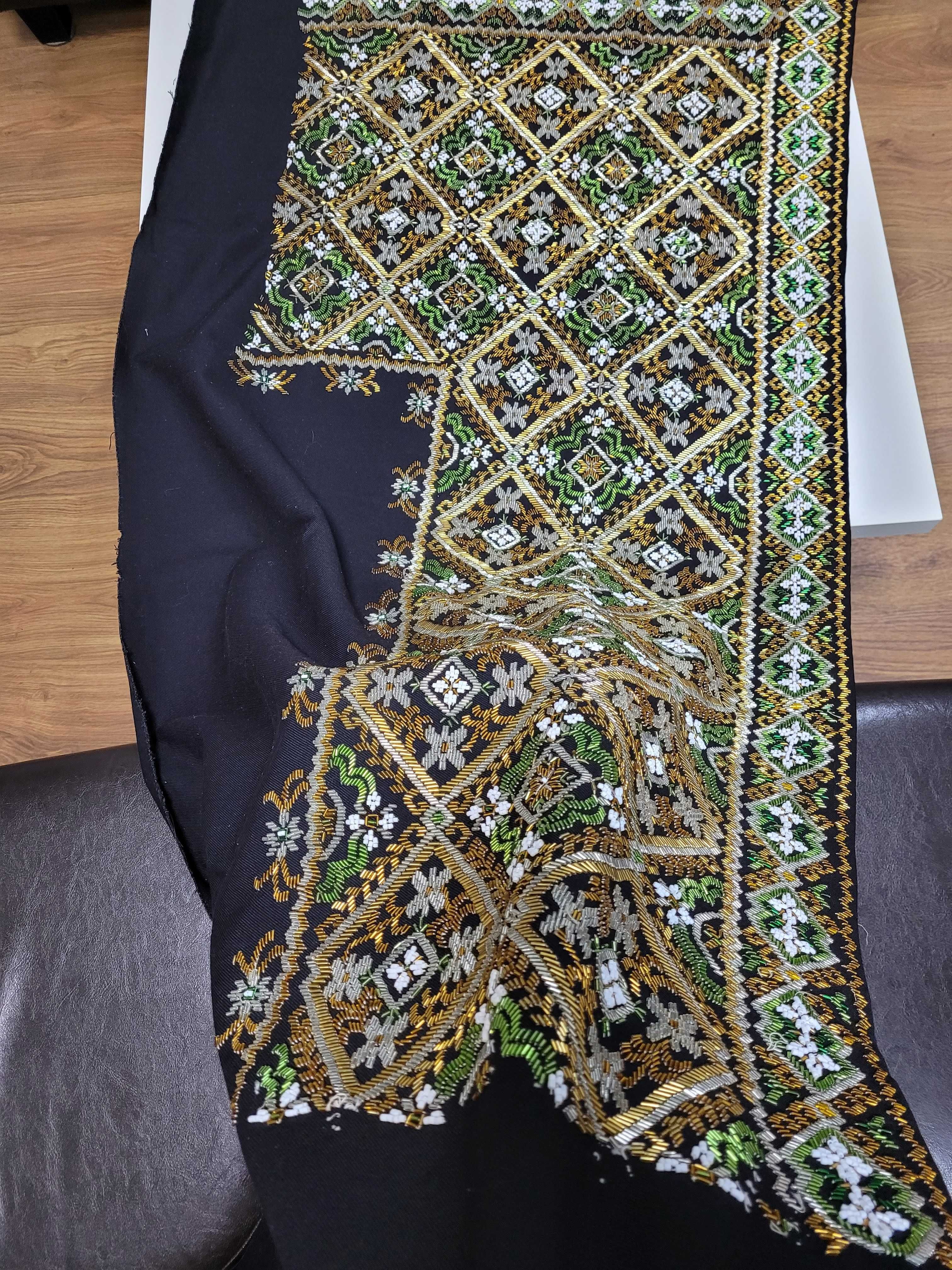 Ткань шерсть вышитая бисером купон на юбку Ручная работа